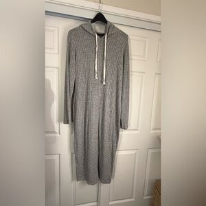 Fashion Nova Light Gray Ribbed Hooded Midi Dress